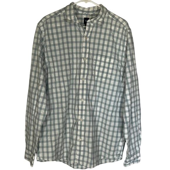 Gap Button Down Shirt Men's Large White Blue Plaid Long Sleeve Collared - Picture 1 of 5